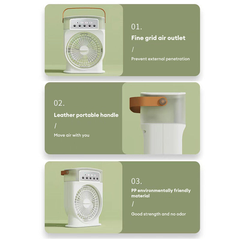 Portable USB Air Conditioner Fan – 5 Spray Mist Modes, 7-Color LED Light, 600ML Water Tank Air Cooler & Humidifier