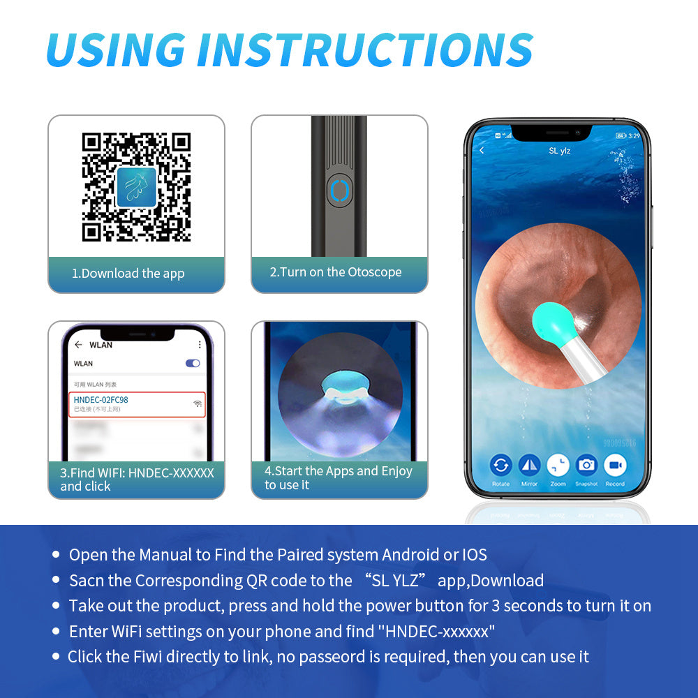 NE3 Wireless Ear Cleaner Otoscope – Ear Wax Removal Tool with Camera, LED Light & Endoscope Cleaning Kit for iPhone