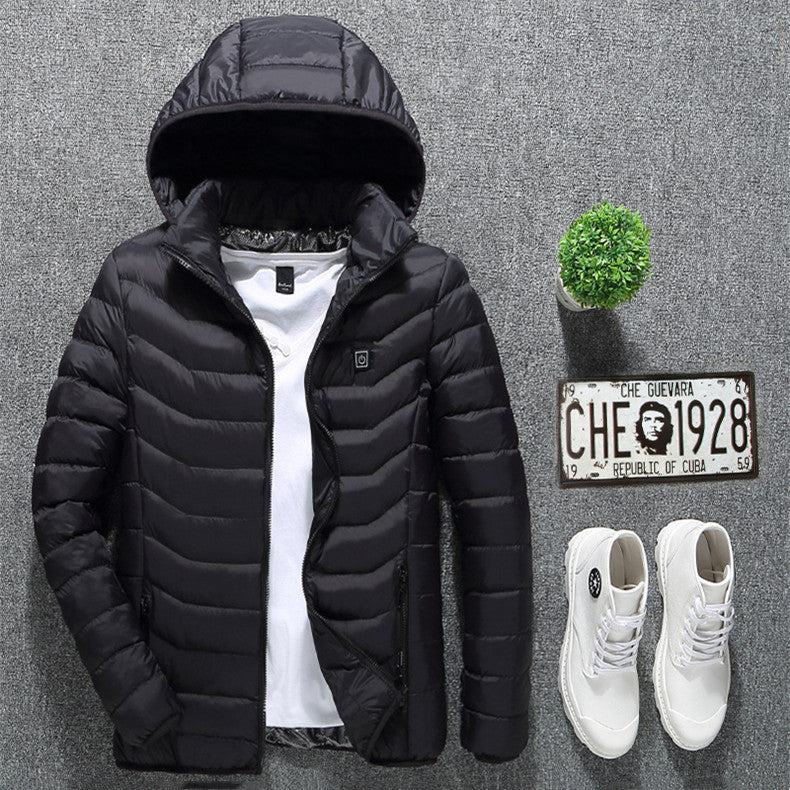 USB Heated Jacket Coat – Men’s Winter Thermal Cotton Coat with Electric Heating Vest for Outdoor Warmth
