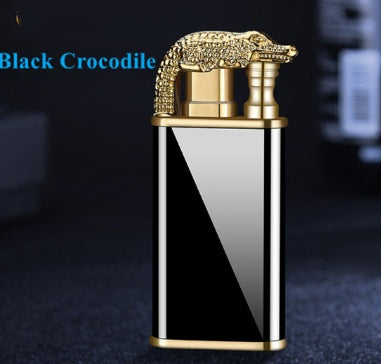Creative Double Flame Metal Lighter – Refillable Windproof Blue Flame Torch with Dolphin, Dragon & Tiger Design