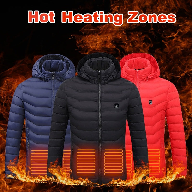 USB Heated Jacket Coat – Men’s Winter Thermal Cotton Coat with Electric Heating Vest for Outdoor Warmth