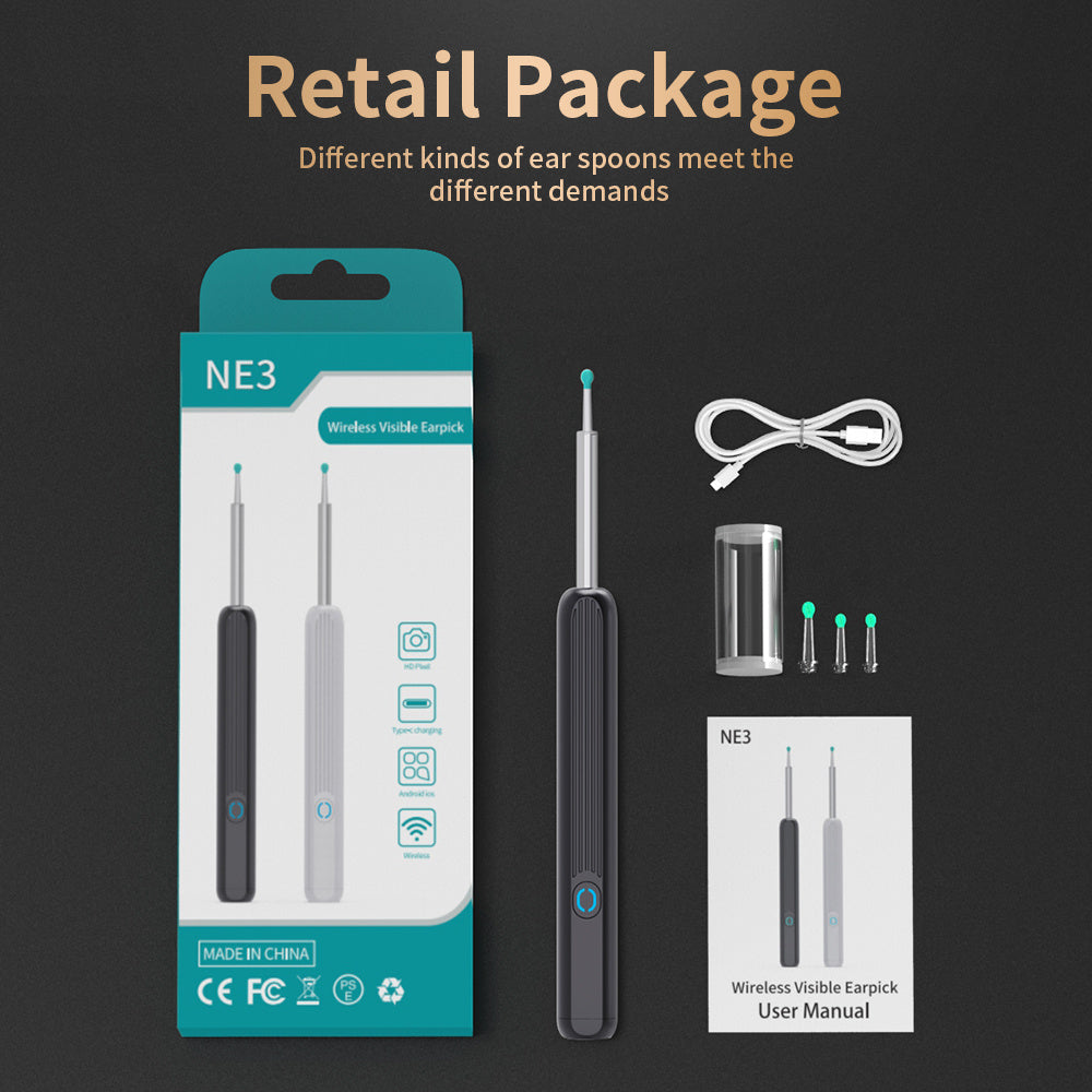 NE3 Wireless Ear Cleaner Otoscope – Ear Wax Removal Tool with Camera, LED Light & Endoscope Cleaning Kit for iPhone
