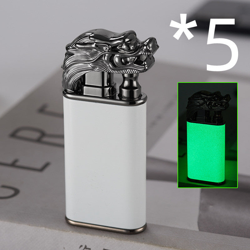 Creative Double Flame Metal Lighter – Refillable Windproof Blue Flame Torch with Dolphin, Dragon & Tiger Design