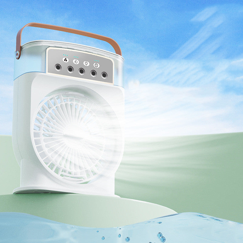 Portable USB Air Conditioner Fan – 5 Spray Mist Modes, 7-Color LED Light, 600ML Water Tank Air Cooler & Humidifier