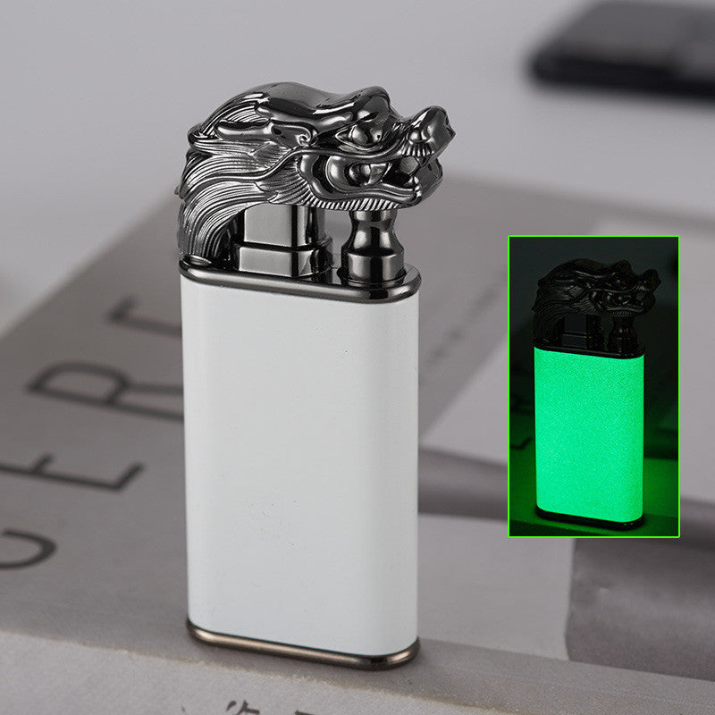 Creative Double Flame Metal Lighter – Refillable Windproof Blue Flame Torch with Dolphin, Dragon & Tiger Design