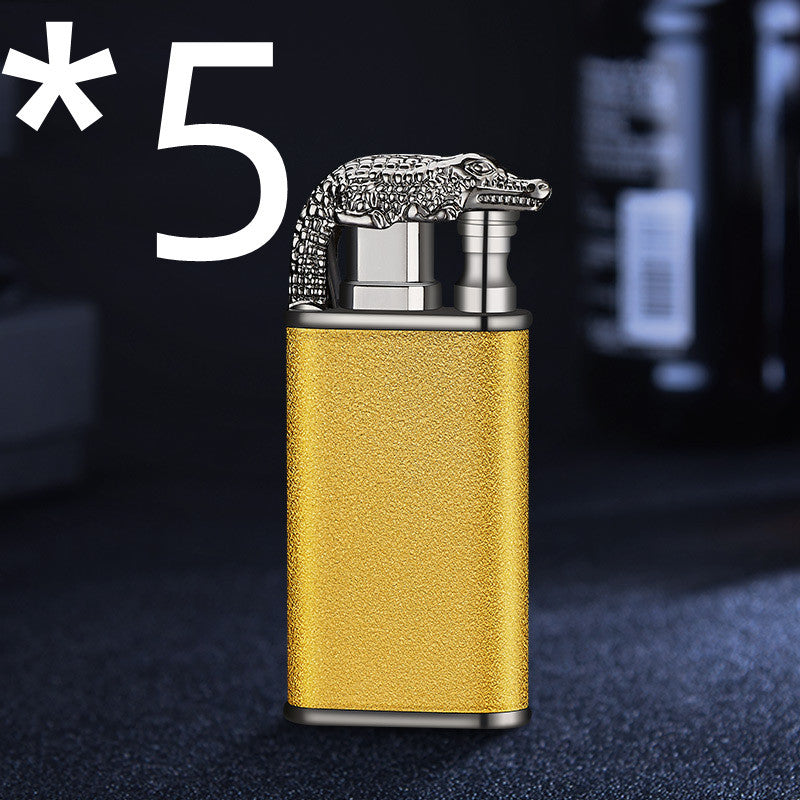 Creative Double Flame Metal Lighter – Refillable Windproof Blue Flame Torch with Dolphin, Dragon & Tiger Design