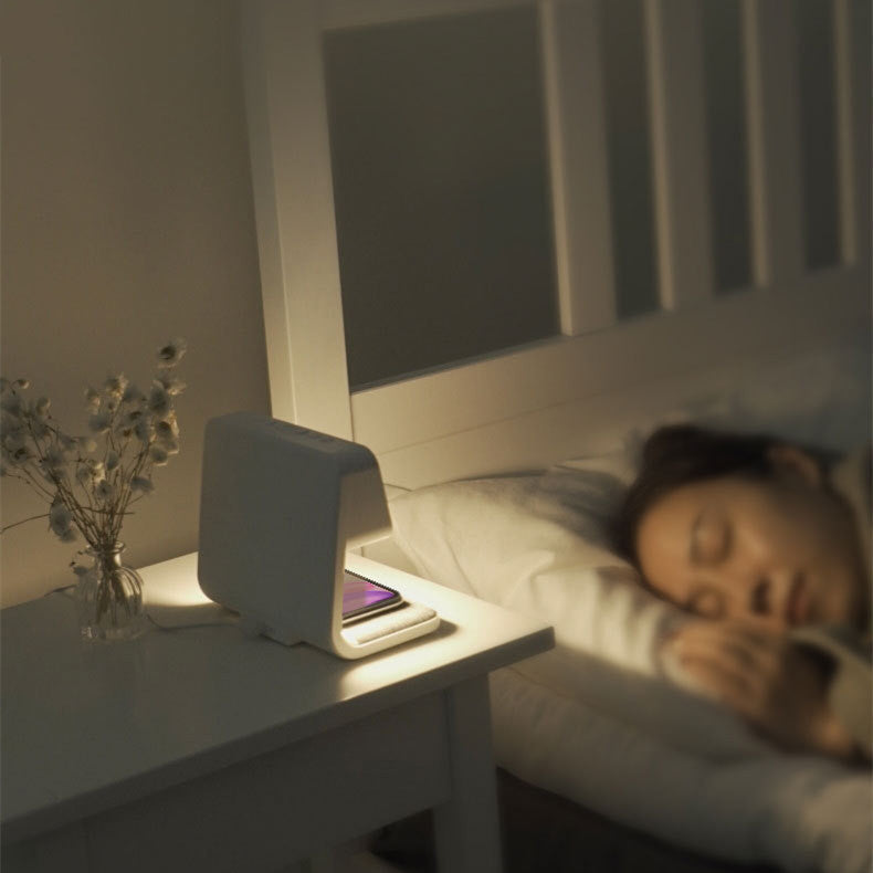 3-in-1 Bedside Lamp with Wireless Charging, LCD Alarm Clock & Phone Charger – Modern Multifunctional Nightstand Light