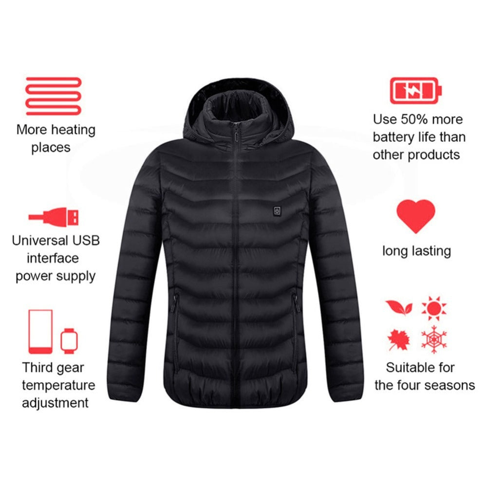 USB Heated Jacket Coat – Men’s Winter Thermal Cotton Coat with Electric Heating Vest for Outdoor Warmth