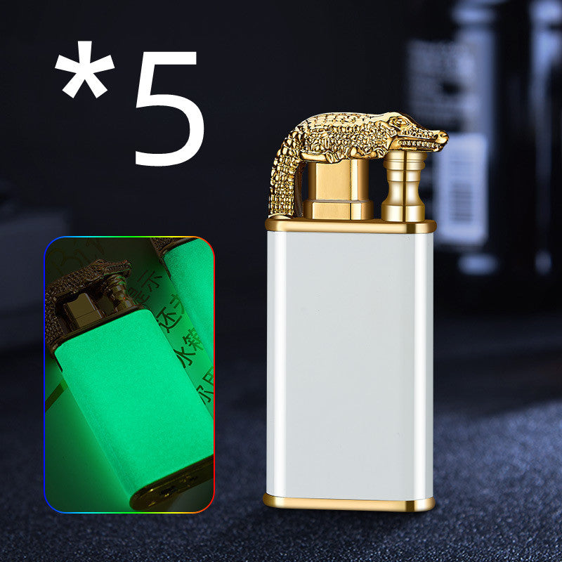 Creative Double Flame Metal Lighter – Refillable Windproof Blue Flame Torch with Dolphin, Dragon & Tiger Design