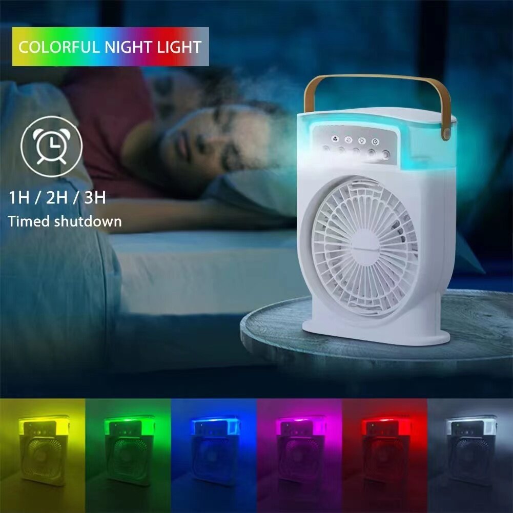 Portable USB Air Conditioner Fan – 5 Spray Mist Modes, 7-Color LED Light, 600ML Water Tank Air Cooler & Humidifier