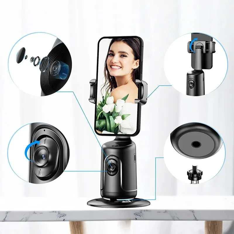 360° Auto Face Tracking Smart Gimbal – AI Phone Holder Stabilizer for Video, Vlog & Live Streaming