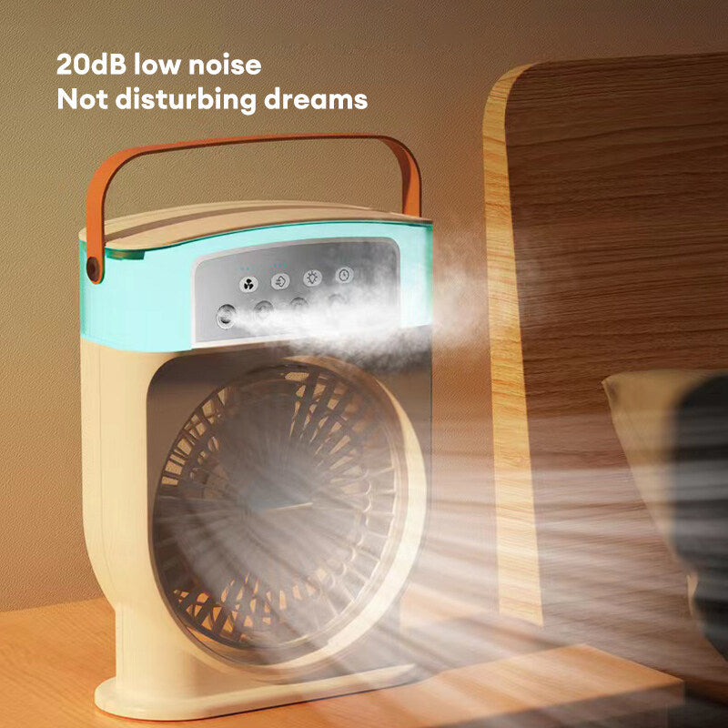 Portable USB Air Conditioner Fan – 5 Spray Mist Modes, 7-Color LED Light, 600ML Water Tank Air Cooler & Humidifier