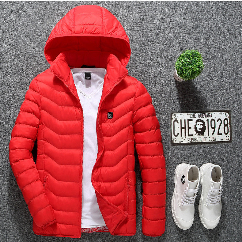 USB Heated Jacket Coat – Men’s Winter Thermal Cotton Coat with Electric Heating Vest for Outdoor Warmth