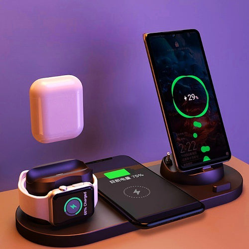 6-in-1 Wireless Charging Dock Station – Fast Charger Pad for iPhone, Phone & Smartwatch